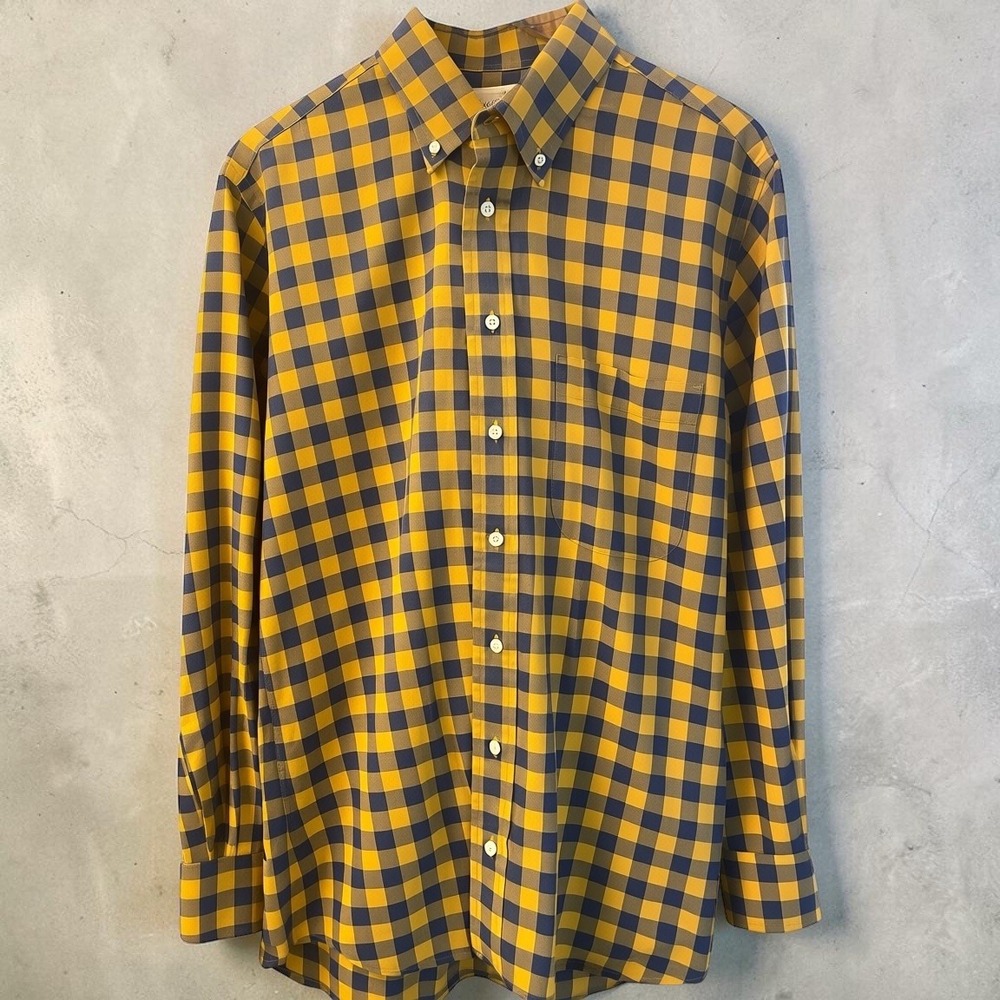 Gitman Bros Button Down Buffalo Check Yellow Navy Mens Large